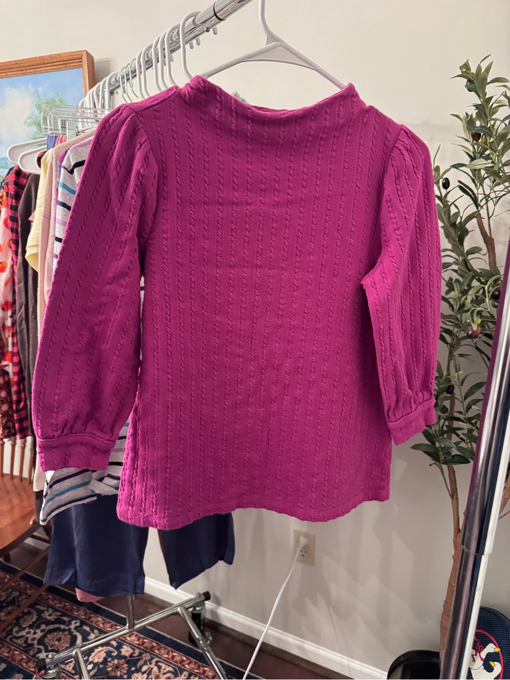 Talbots Magenta Cable-Knit Sleeve Top